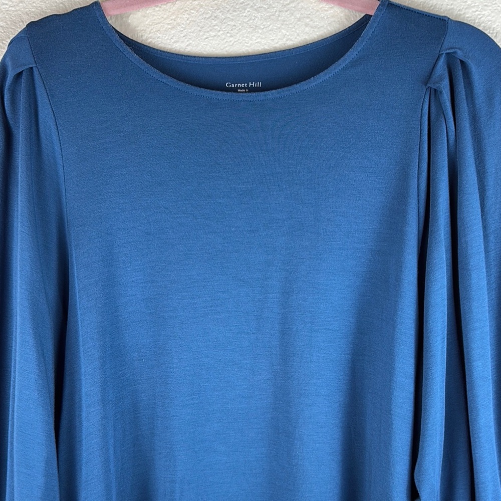 Garnet Hill Women's Teal Blue Balloon Sleeve Tee Size Medium - Picture 3 of 12